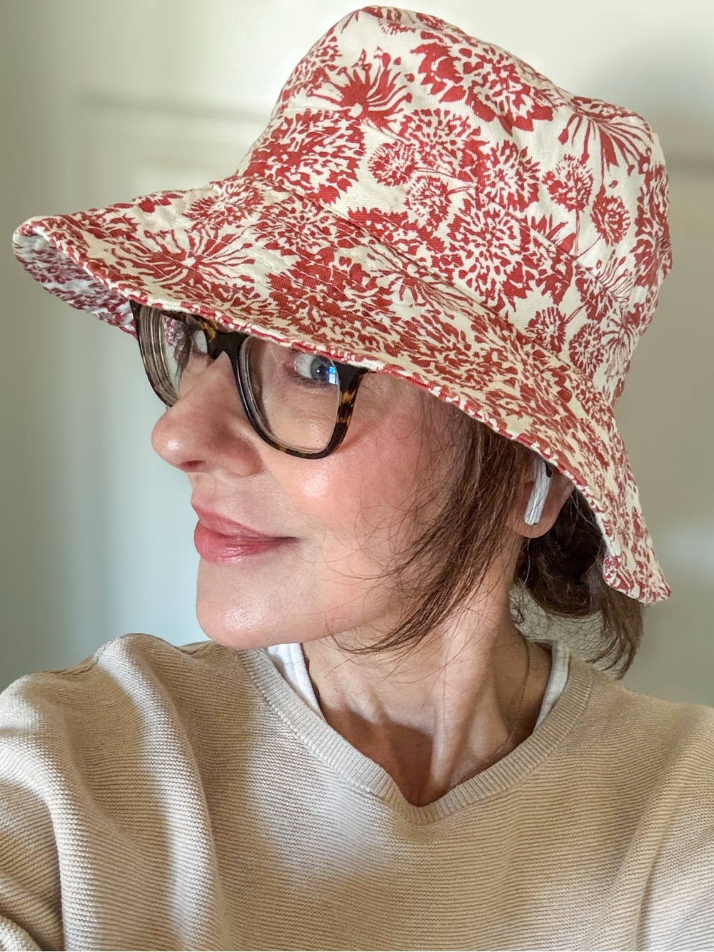 2000s Floral Toile Wide Brim Sun Hat Orange White Cottagecore EUC